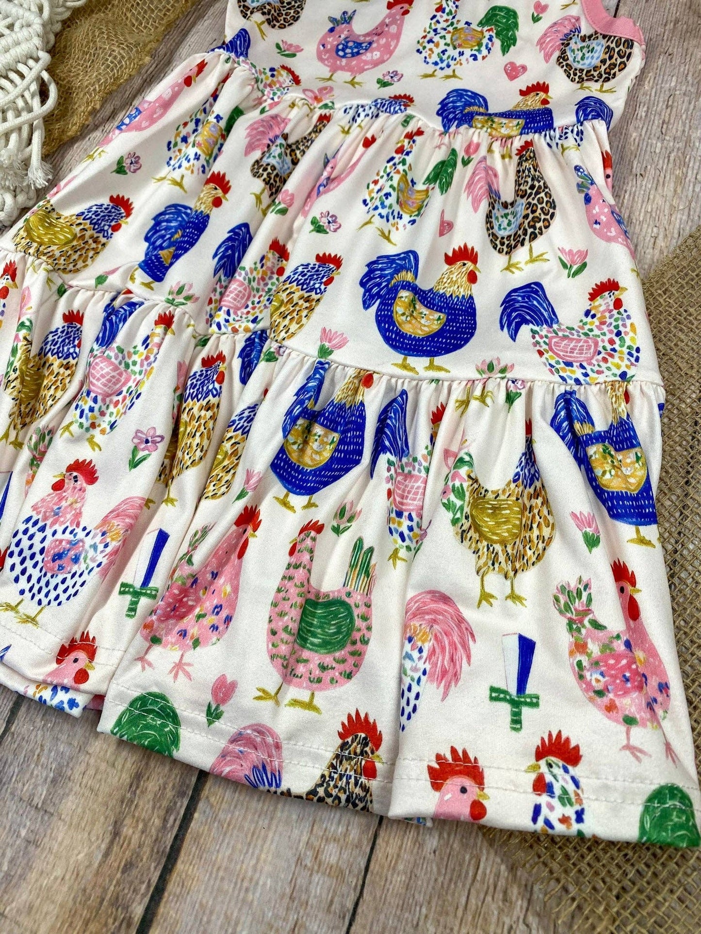 Little Chicken Patch Tiered Dress | Girls Farm Animal Dress