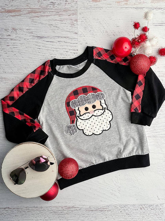 Buffalo Plaid Santa Applique Top