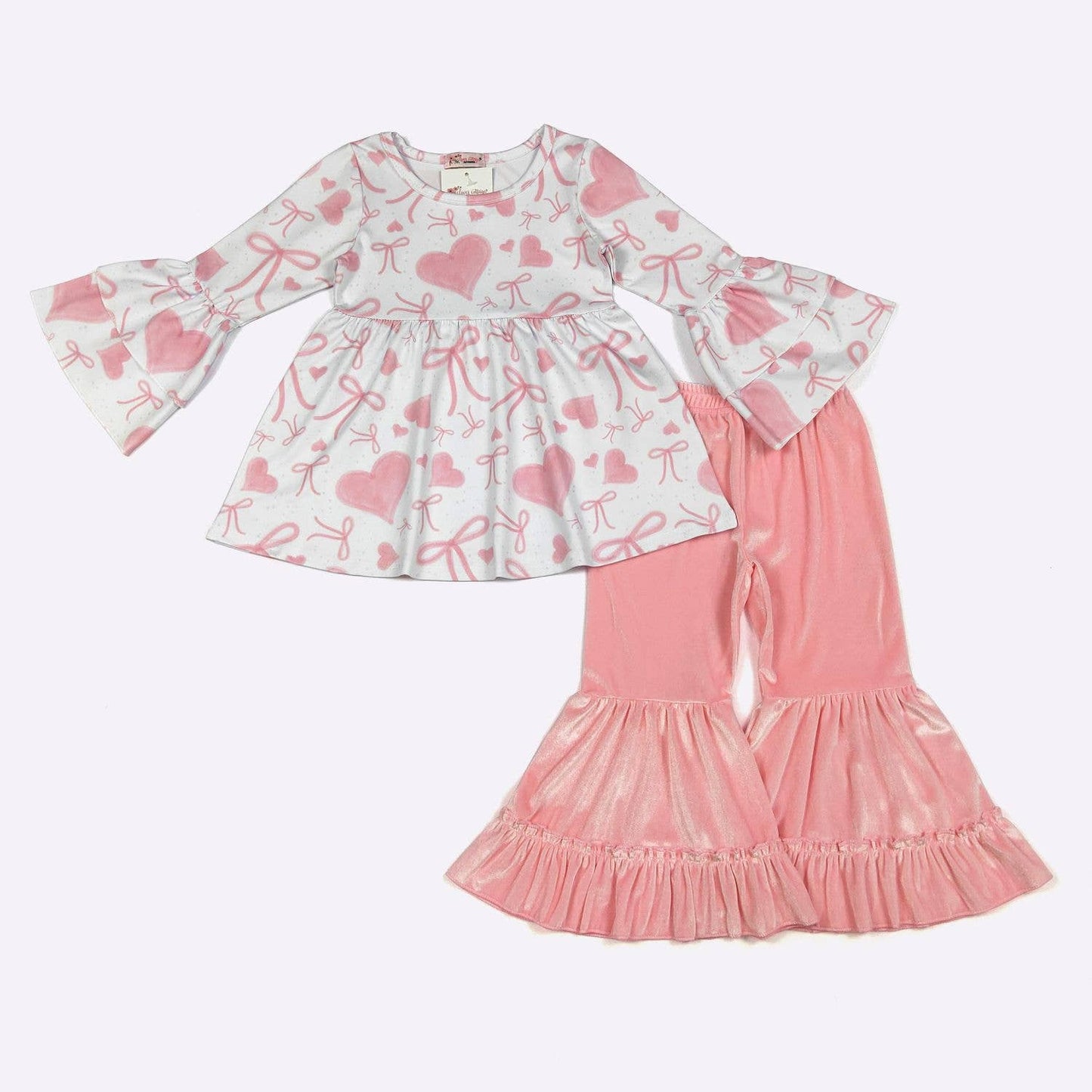 Pink Velvet Heart Girls Set