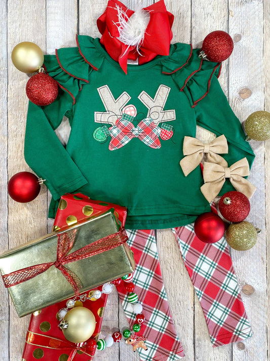The Hair Bow Company - Antlers & Lights Plaid Leggings Set