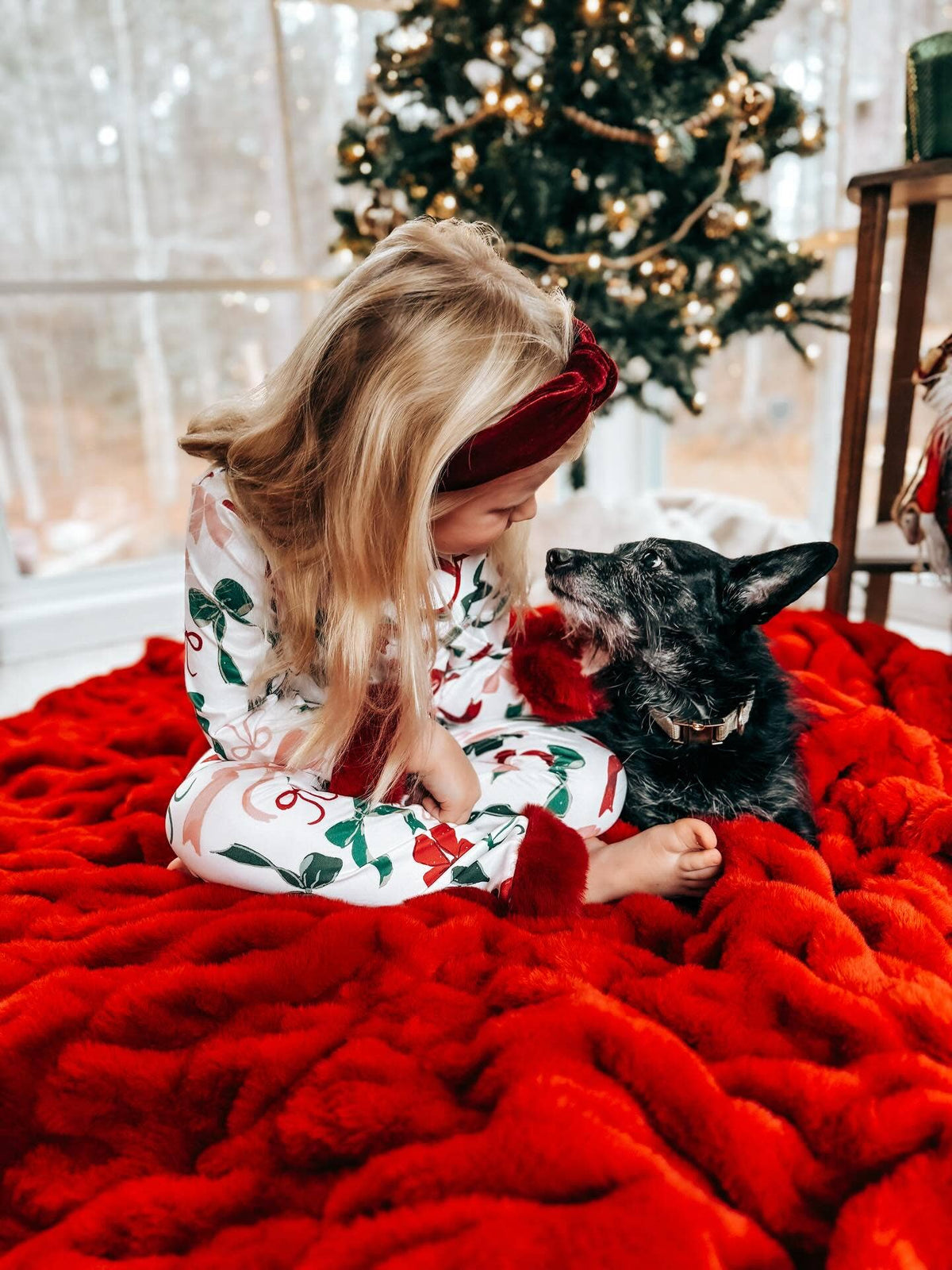 Holiday Bow Print Christmas Pajama Set