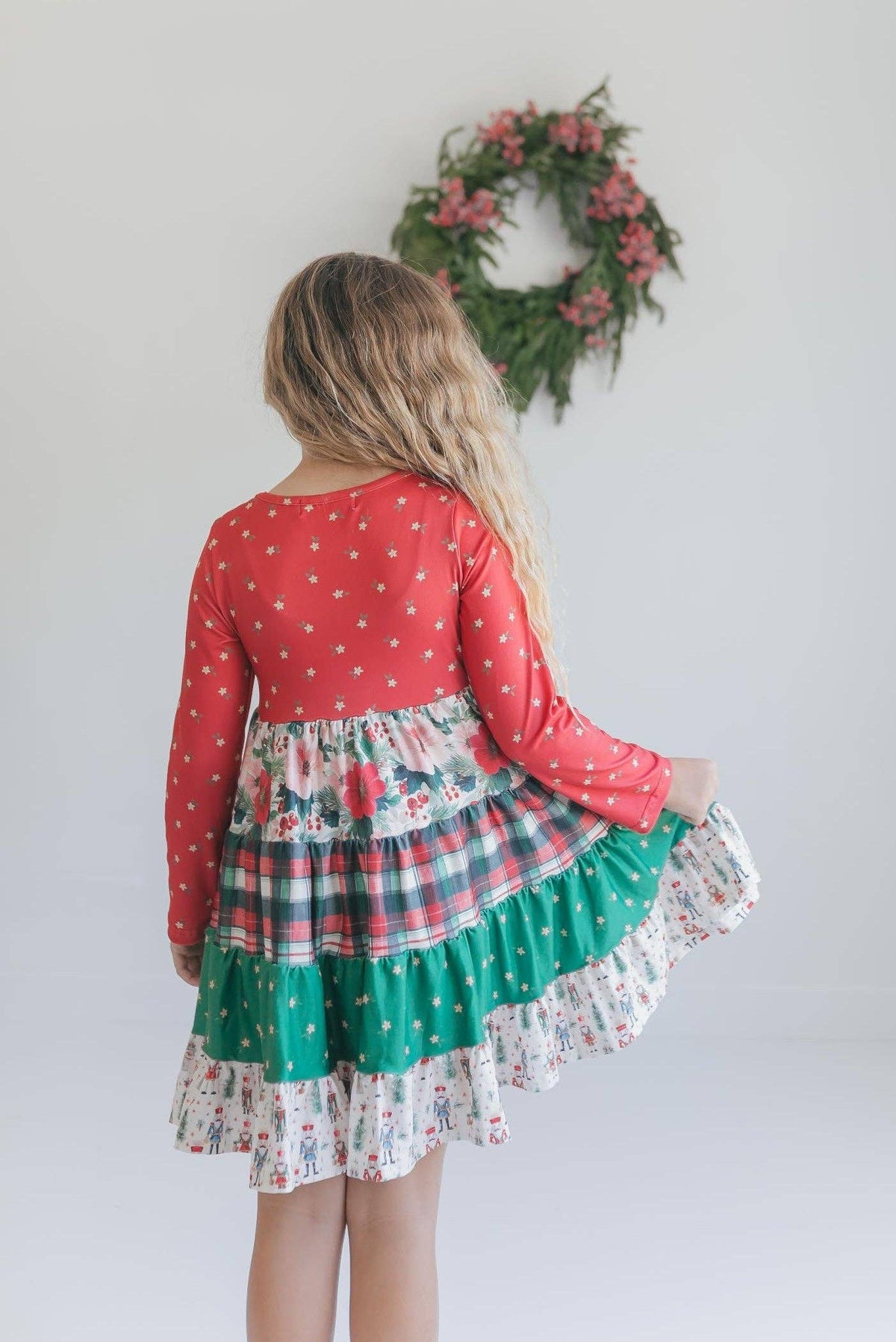 Oopsie Daisy - Girls Avery Long Sleeve Tiered Christmas Holiday Twirl Dress