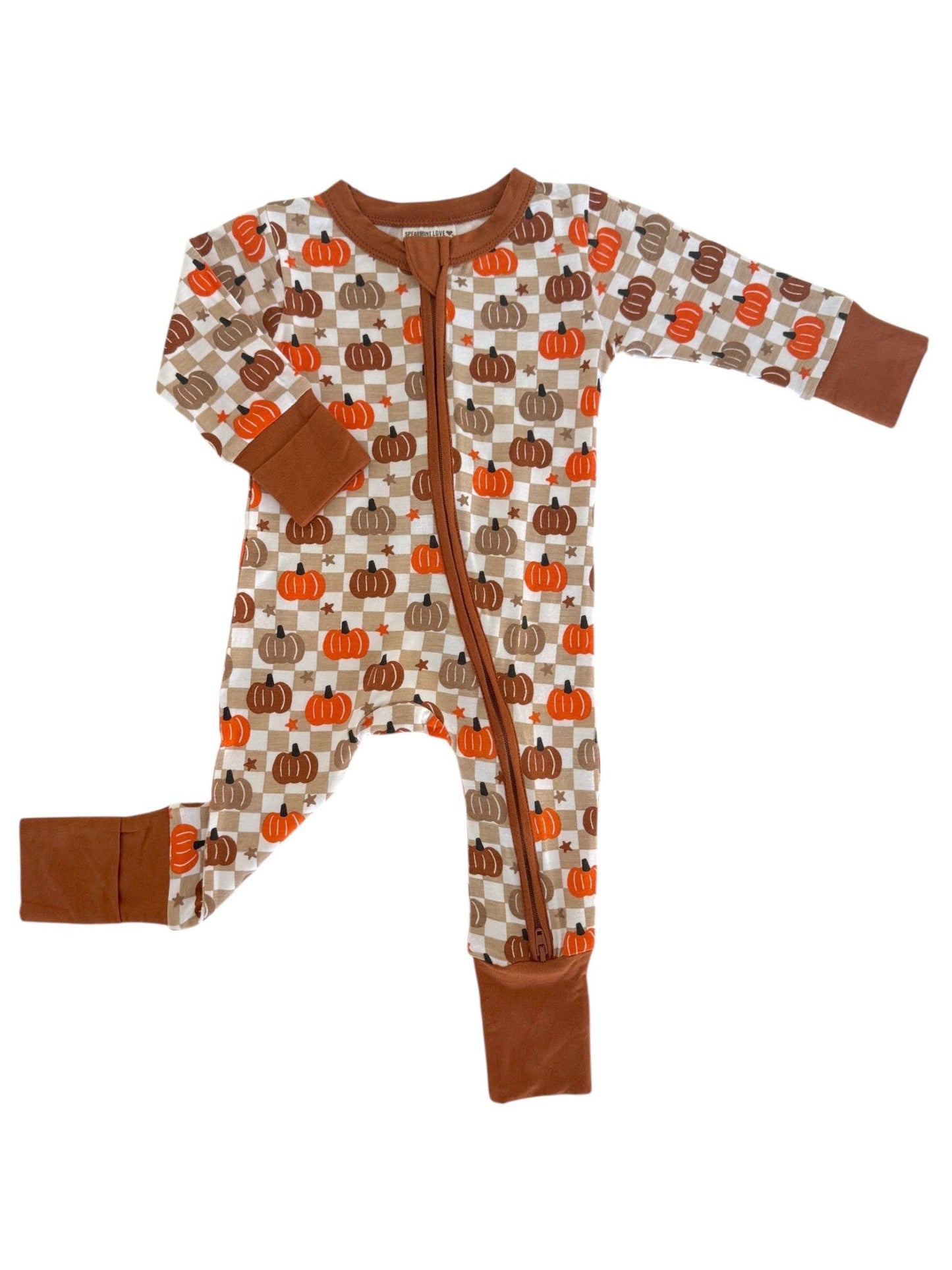 SpearmintLOVE - 2-Way Convertible Zip Romper, Pumpkin Checkerboard