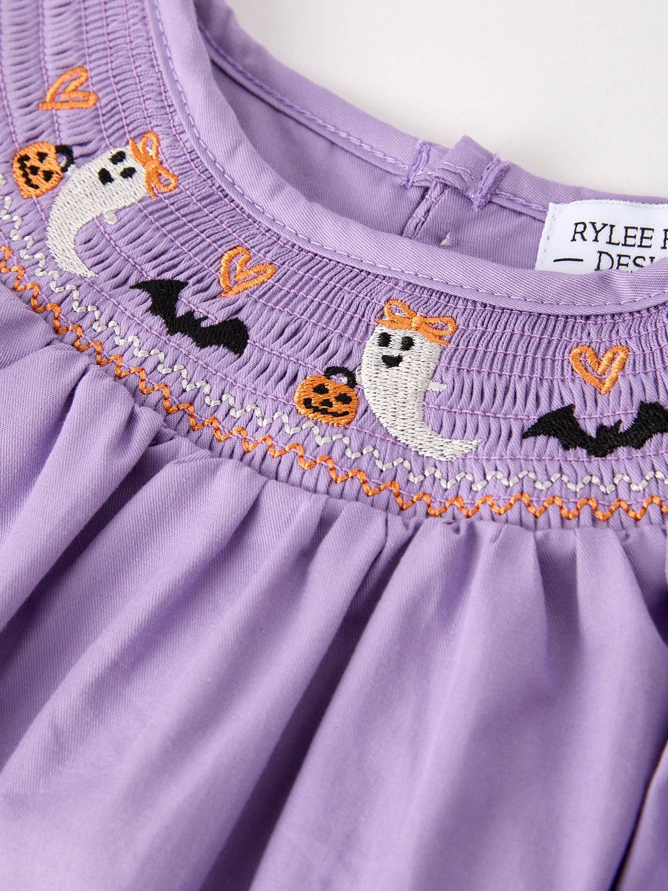 Rylee Faith Designs - Purple Halloween Smock Embroidery Baby Girl Dress