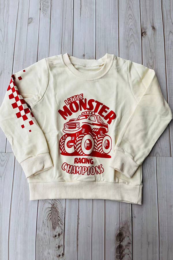 Little Monster long sleeve cream boys sweatshirt