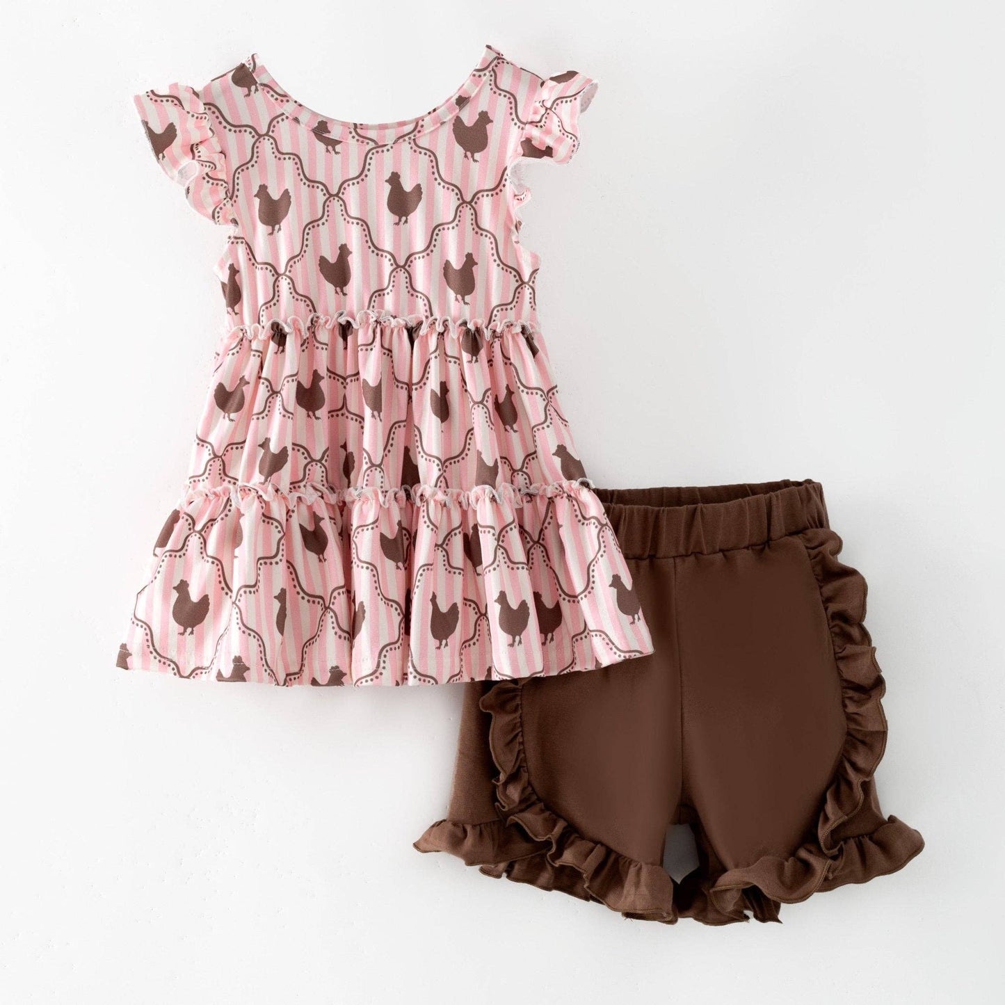 Sweet Chicken Coop Set | Girls Farm Animal Ruffle Shorts Outfit