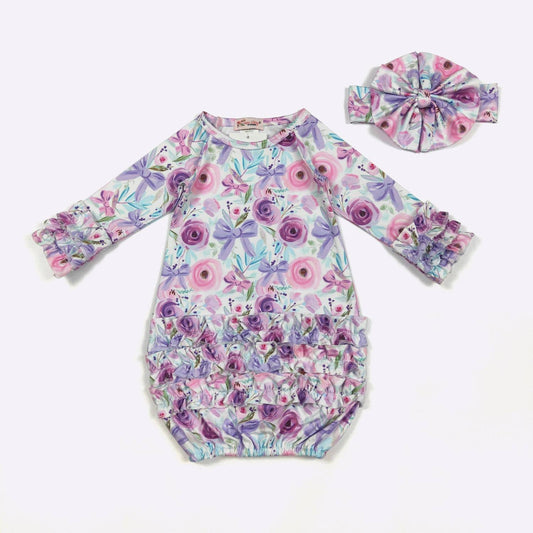 Clover Cottage - Rosette Coquette Baby Gown