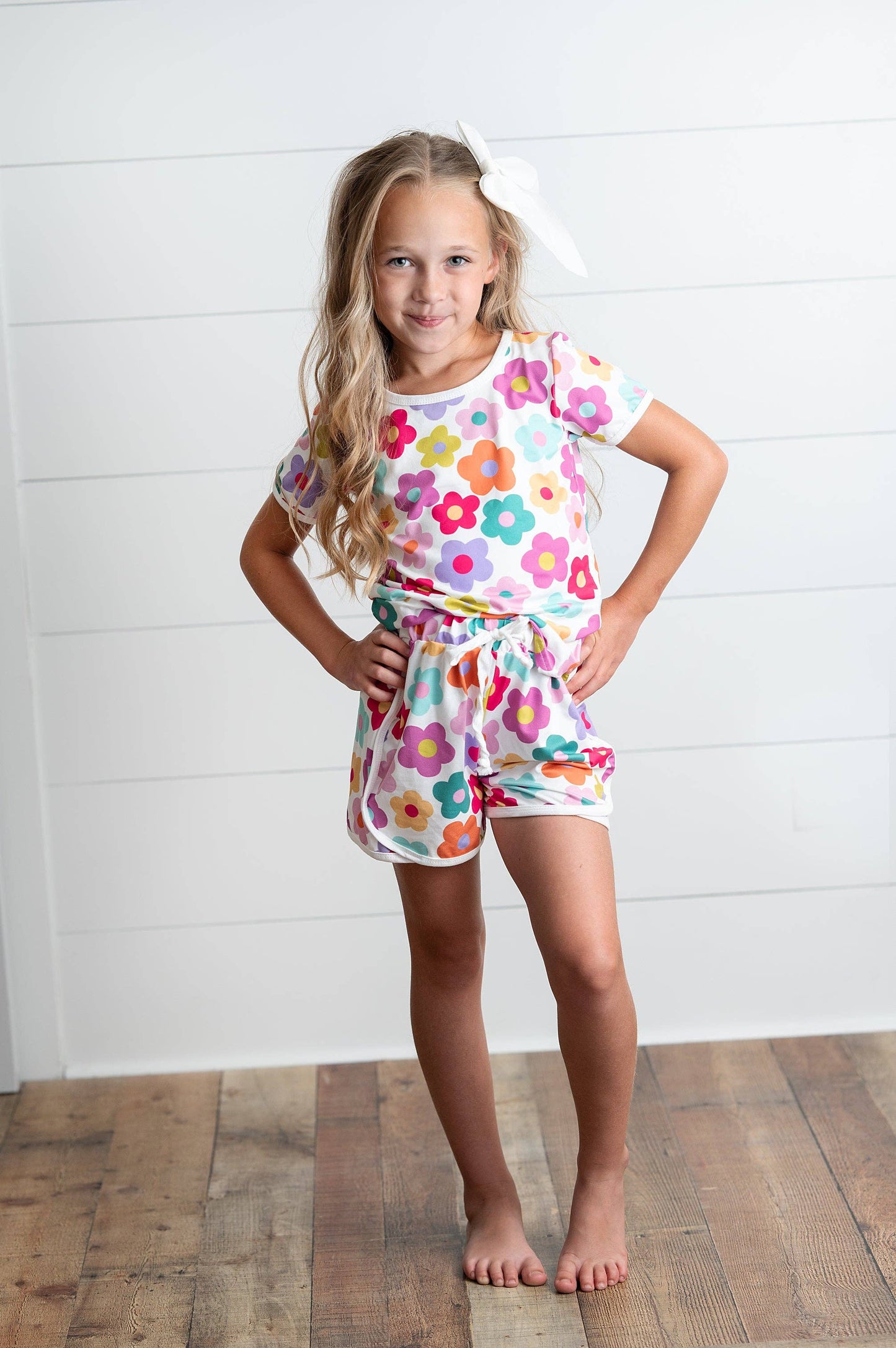 Adorable Sweetness - Girls Bright Pink Teal Flower Spring Summer Short Set