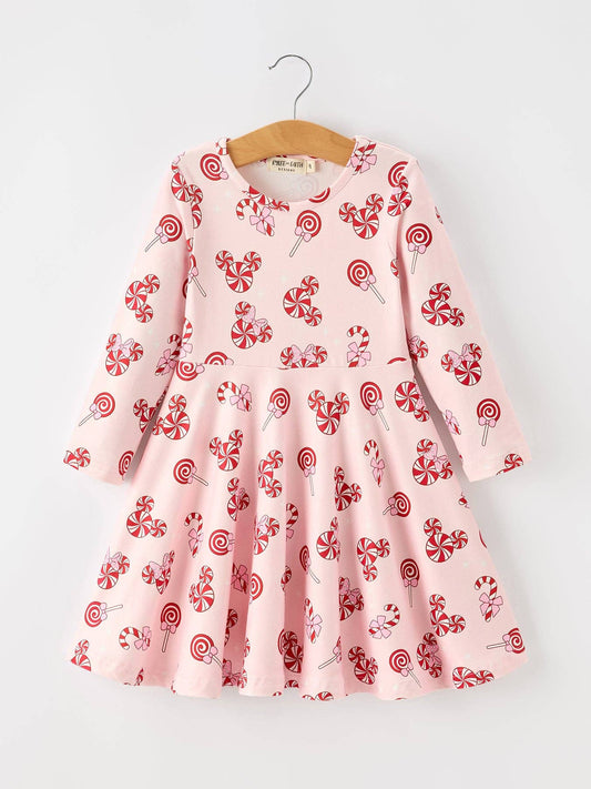 Christmas Peppermint Candy LS Twirl Dress
