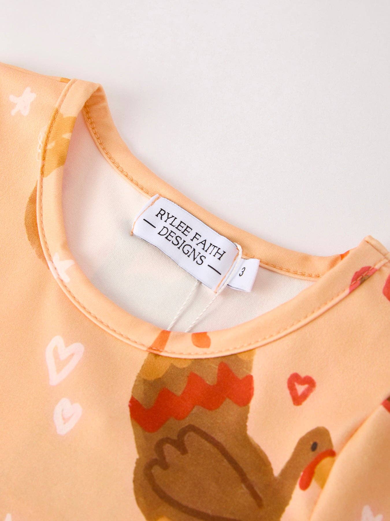 Rylee Faith Designs - Thanksgiving Day Turkey Pie Print Ruffle Sleeve Dress