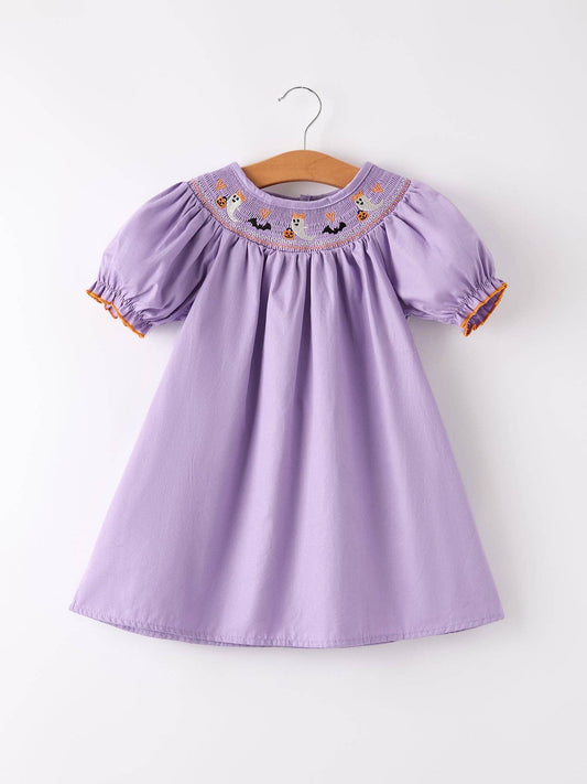 Rylee Faith Designs - Purple Halloween Smock Embroidery Baby Girl Dress