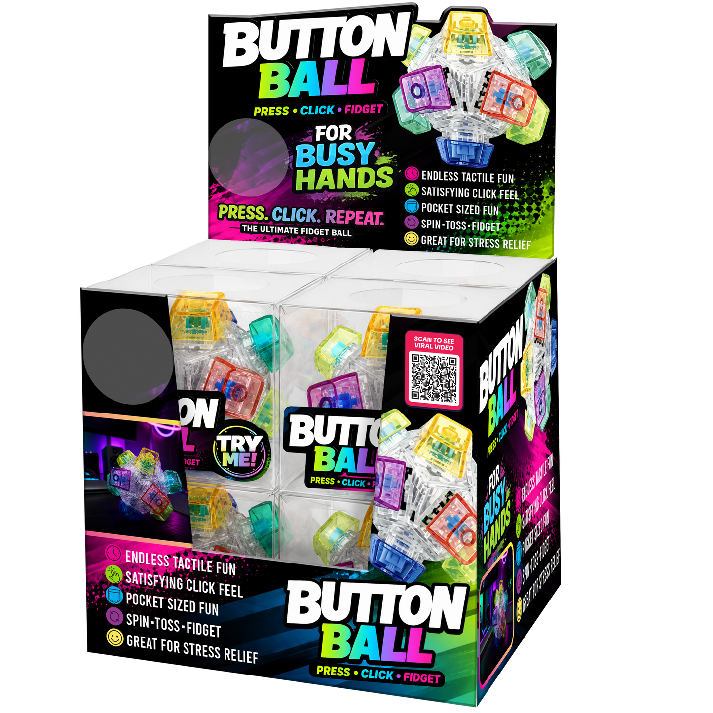 Novelty Brands - Fidget Button Ball Silicone Sensory Stress Toy - 8/Display