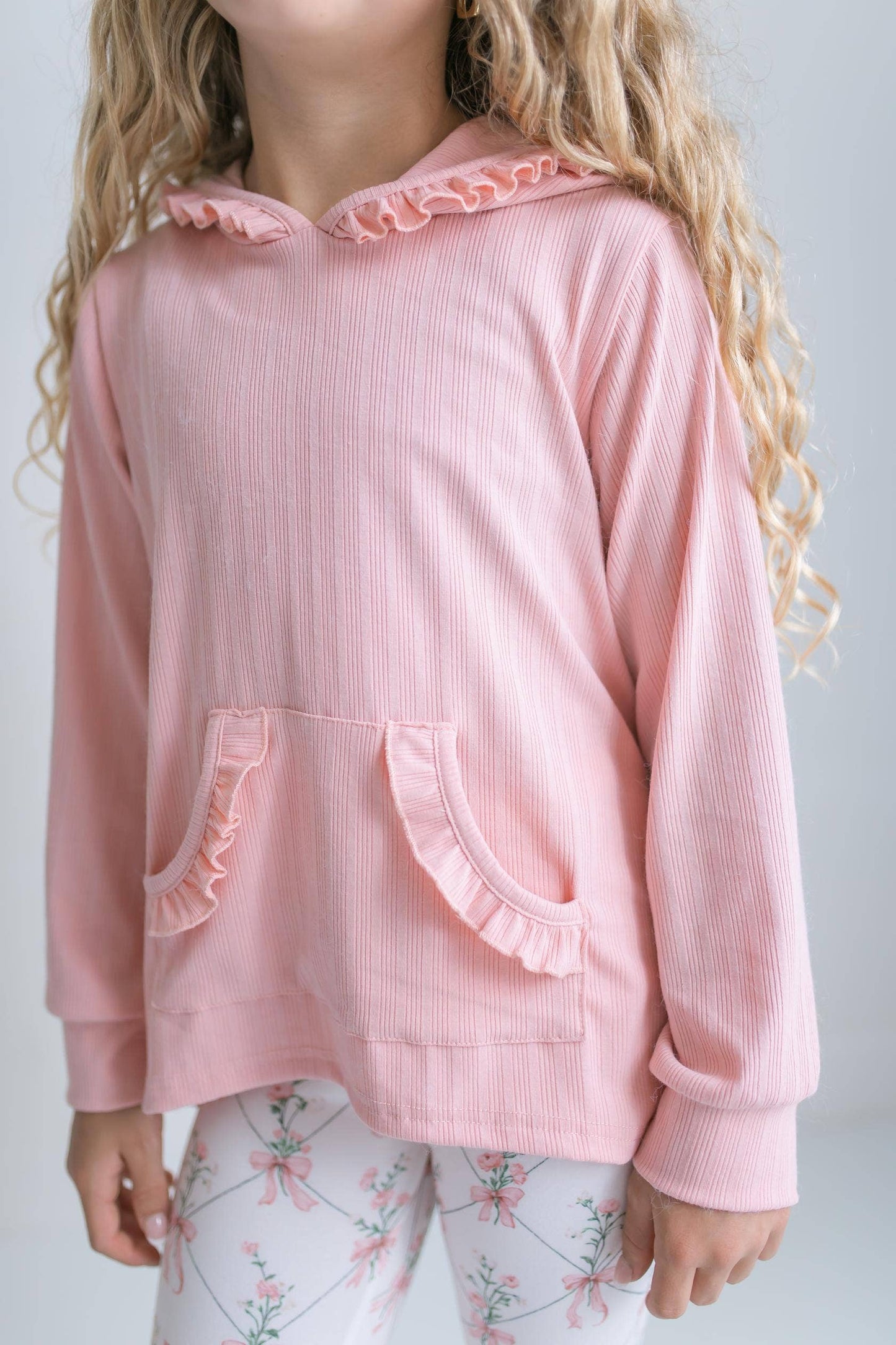 Oopsie Daisy - Girls Pink Ruffle Hi Lo Hoodie & Coquette Bow Legging Set