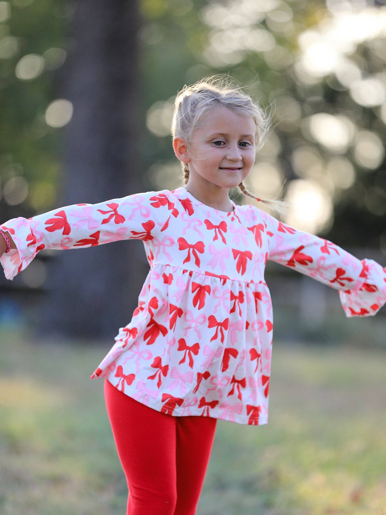 Baby Girls Valentine’s Bow Print Long Sleeve Ruffle Set