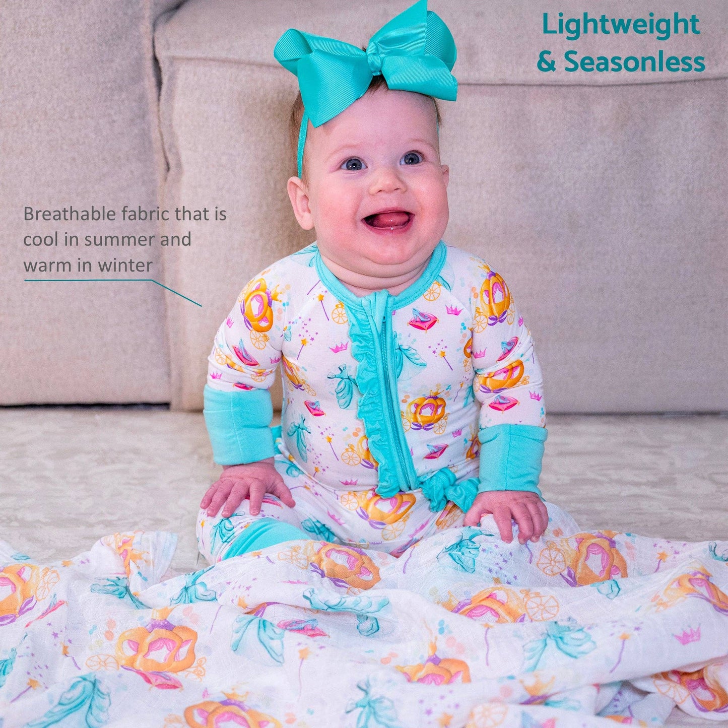 LollyBanks - Bamboo Baby Convertible Ruffle Zipper Pajama Glass Slipper