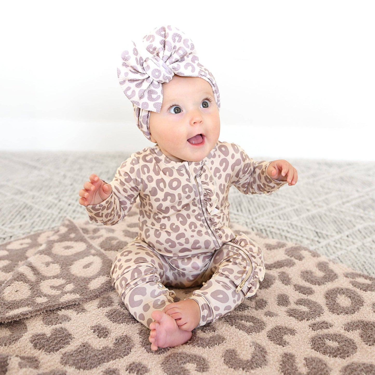 Gigi and Max - Amari Leopard RUFFLE ZIP Bamboo One Piece Baby Outfit