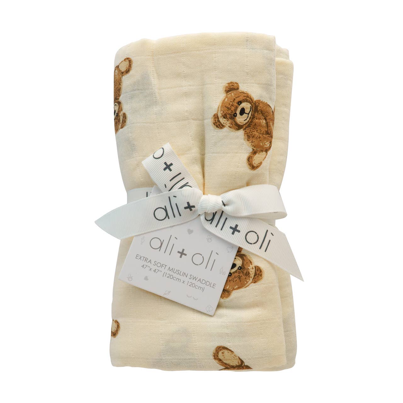 Ali+Oli - Bamboo Muslin Swaddle Baby Blanket (Teddy Bear)