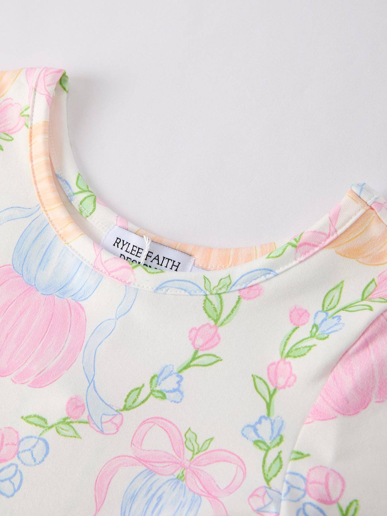 Rylee Faith Designs - Fall Thanksgiving Pumpkin Bow Print Girls Dress