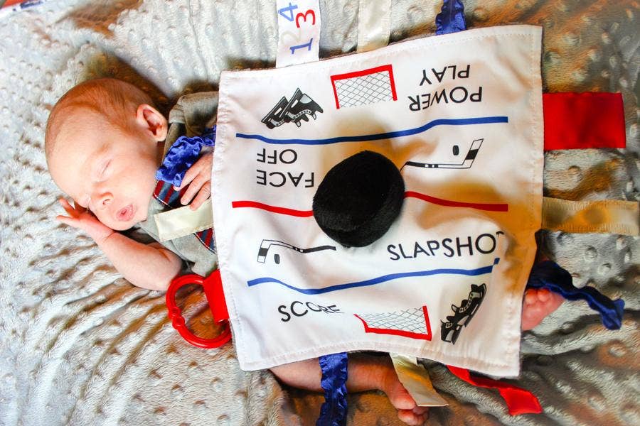 Baby Jack and Company - Hockey Puck Baby Learning Lovey Tag Stroller Toy 10" x 10"