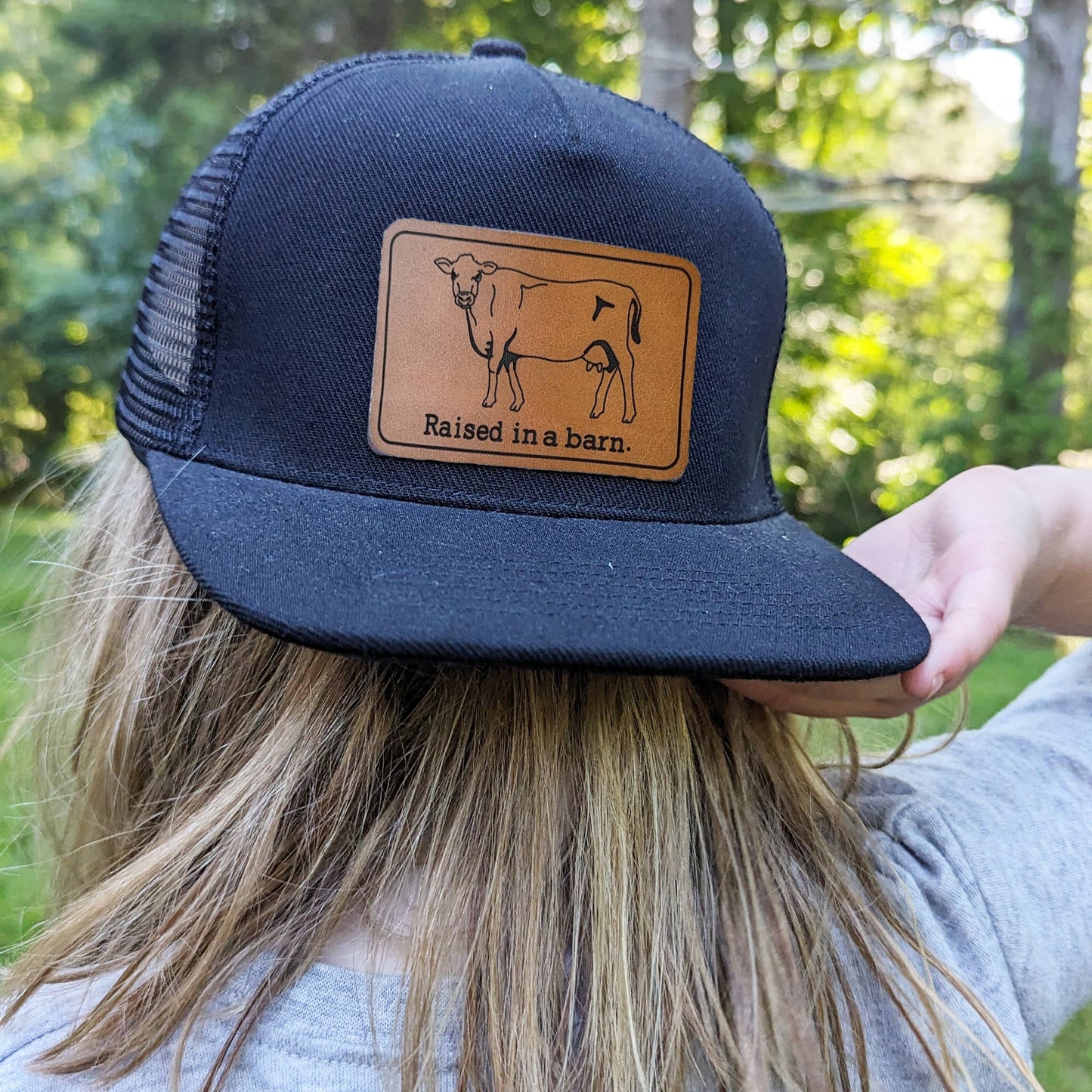 Raised in a barn Cow Country Western Farm Kids Trucker Hat