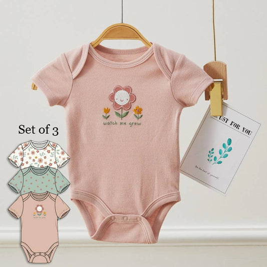Pack of 3 Baby Girls Flower Pattern Bodysuits