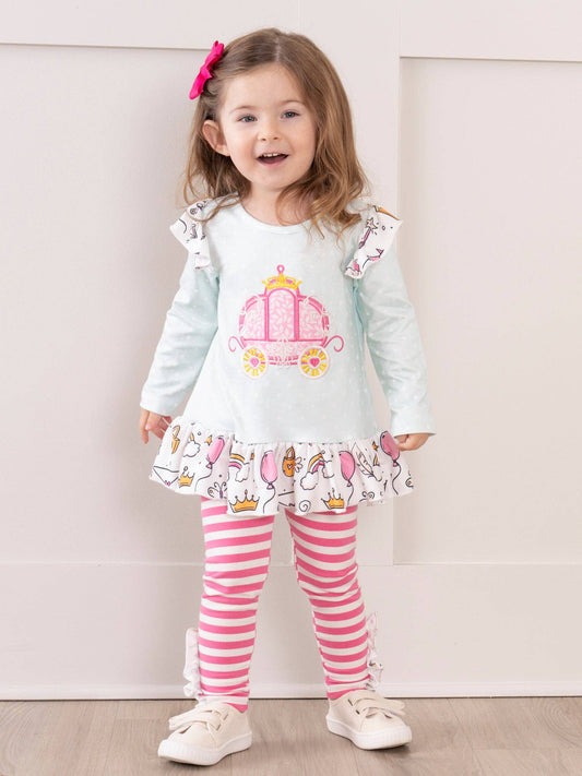 Pink & Light Blue Princess Carriage Ruffle Outfit