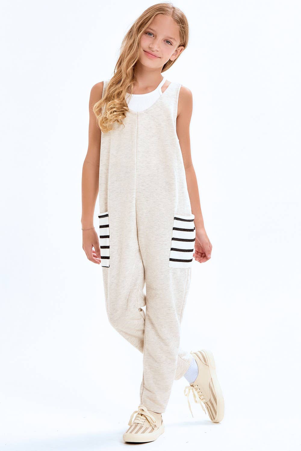 Striped Pocket Cotton French Terry Jumpsuit