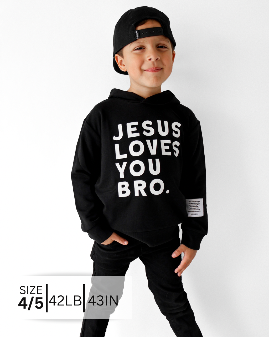 BRVE by Fletch - Jesus Loves You Bro Black Kid's Hoodie