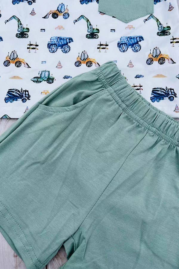 Construction Vehicles 2pc Short Set