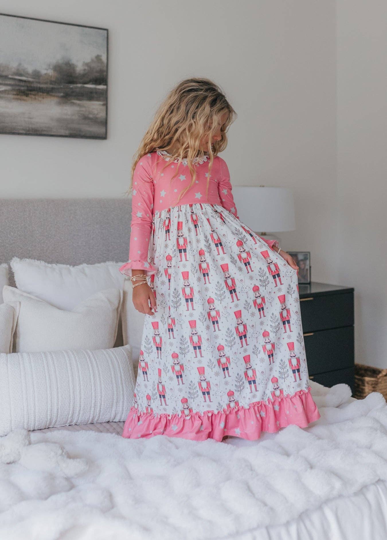 Oopsie Daisy - Girls Pink Star Nutcracker Christmas Holiday Lounge Gown
