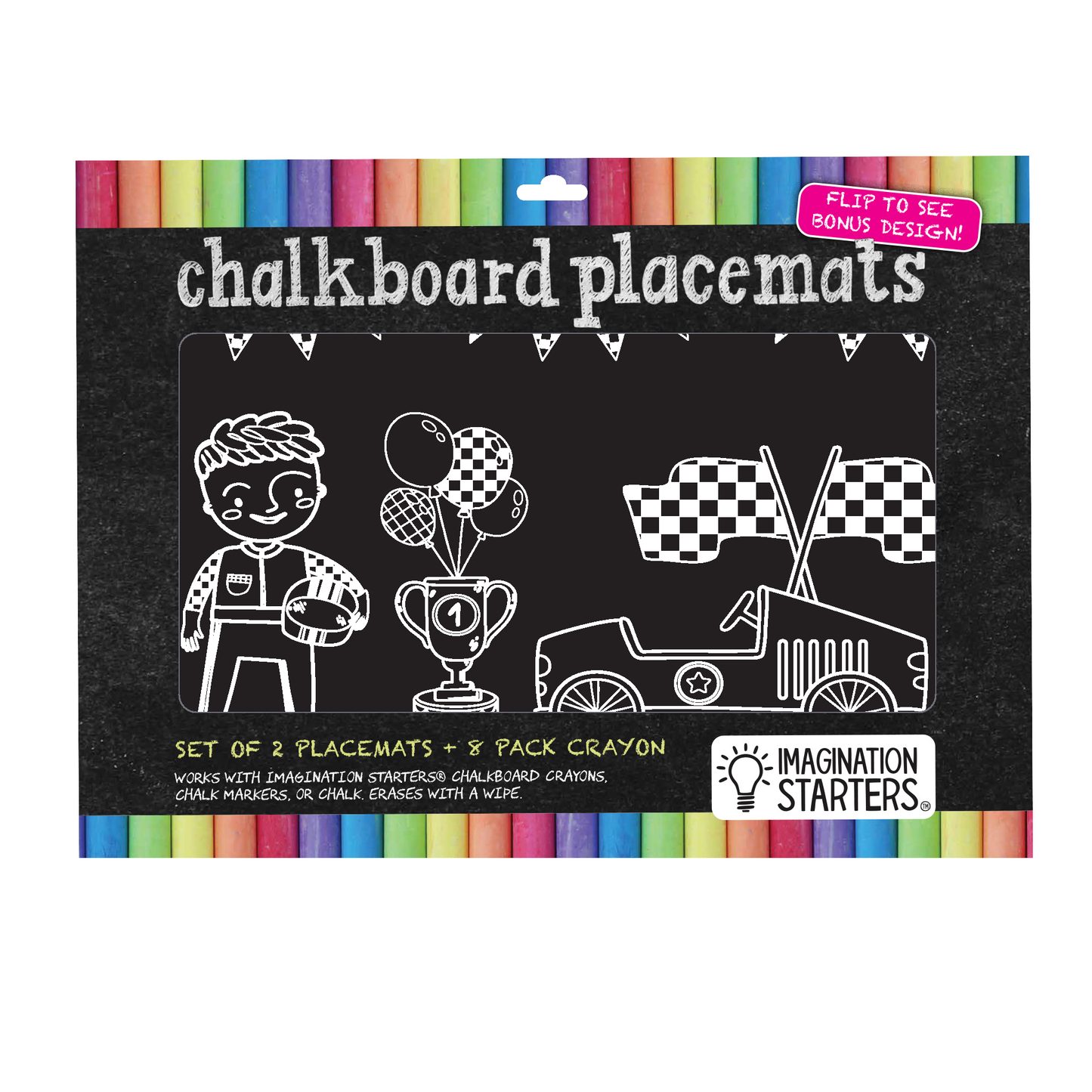 Imagination Starters - Reusable Coloring Placemat Set- Race Day