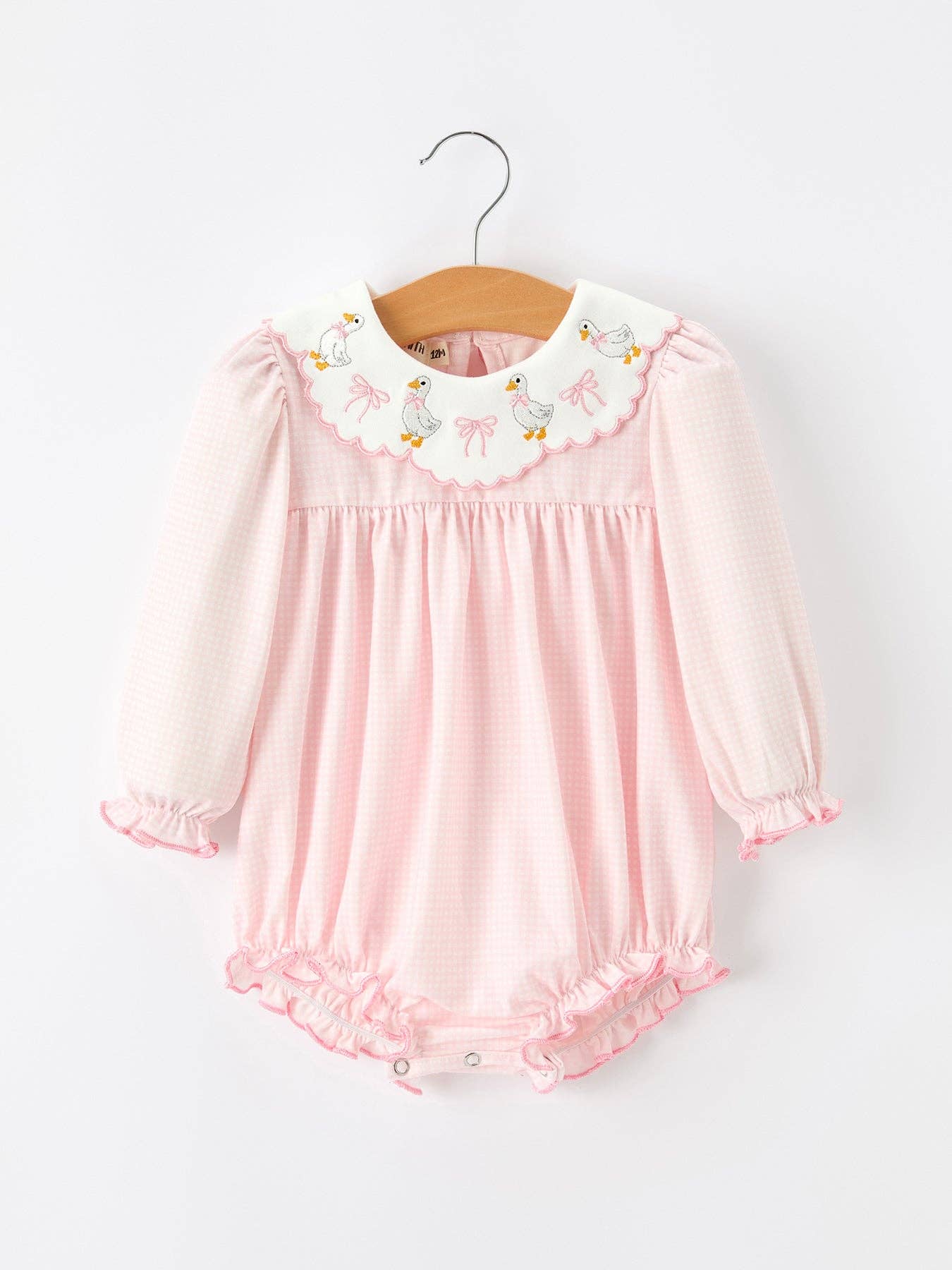 Pink Duck Embroidered Baby Girl Romper