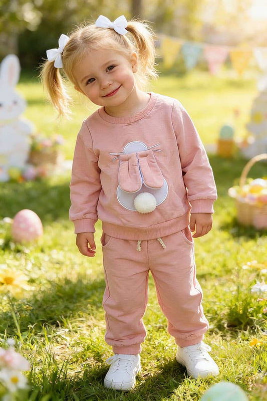 luluclothes - Pink easter bunny long sleeve top & pant girls set 25126M