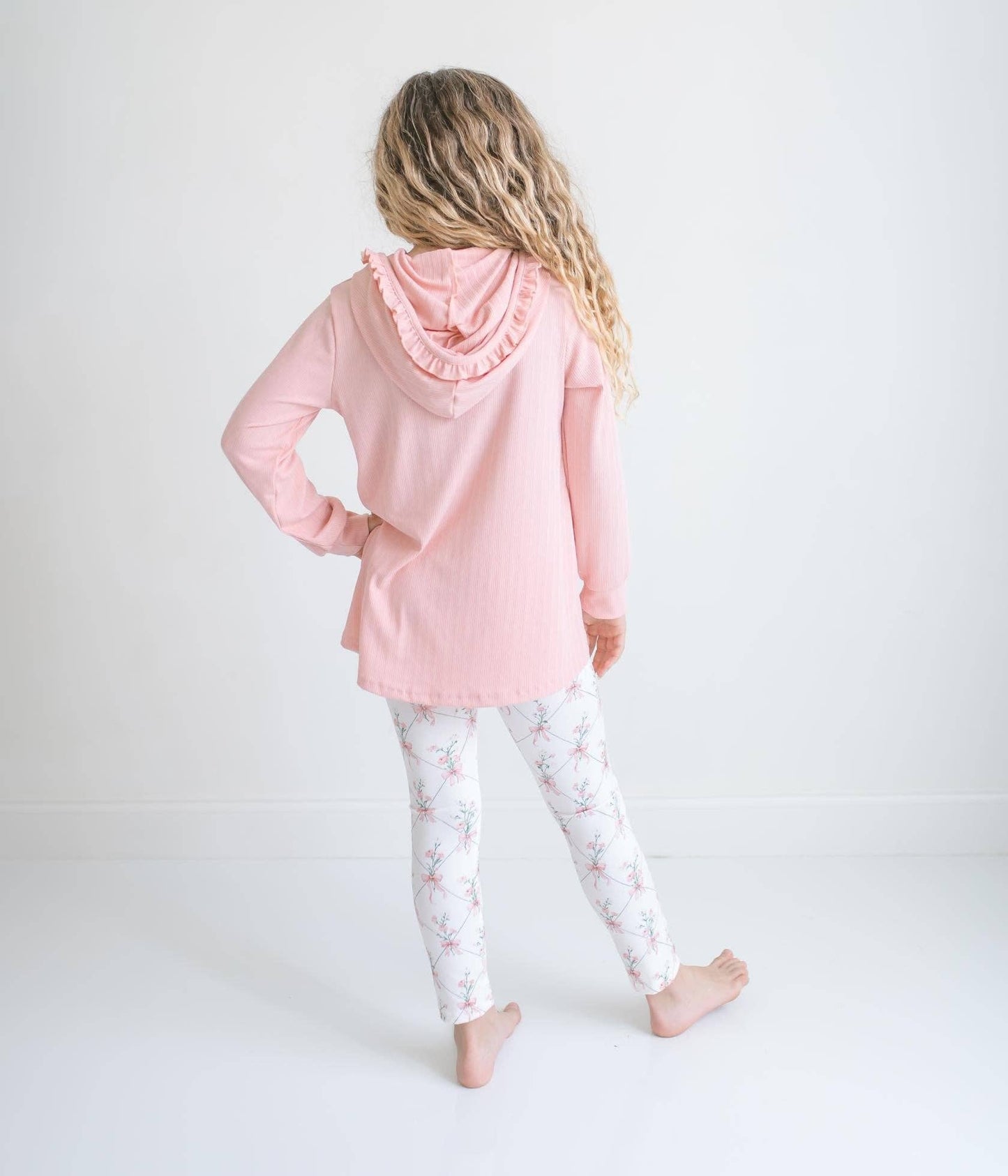 Oopsie Daisy - Girls Pink Ruffle Hi Lo Hoodie & Coquette Bow Legging Set