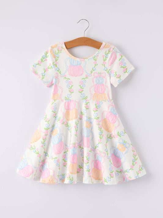 Rylee Faith Designs - Fall Thanksgiving Pumpkin Bow Print Girls Dress