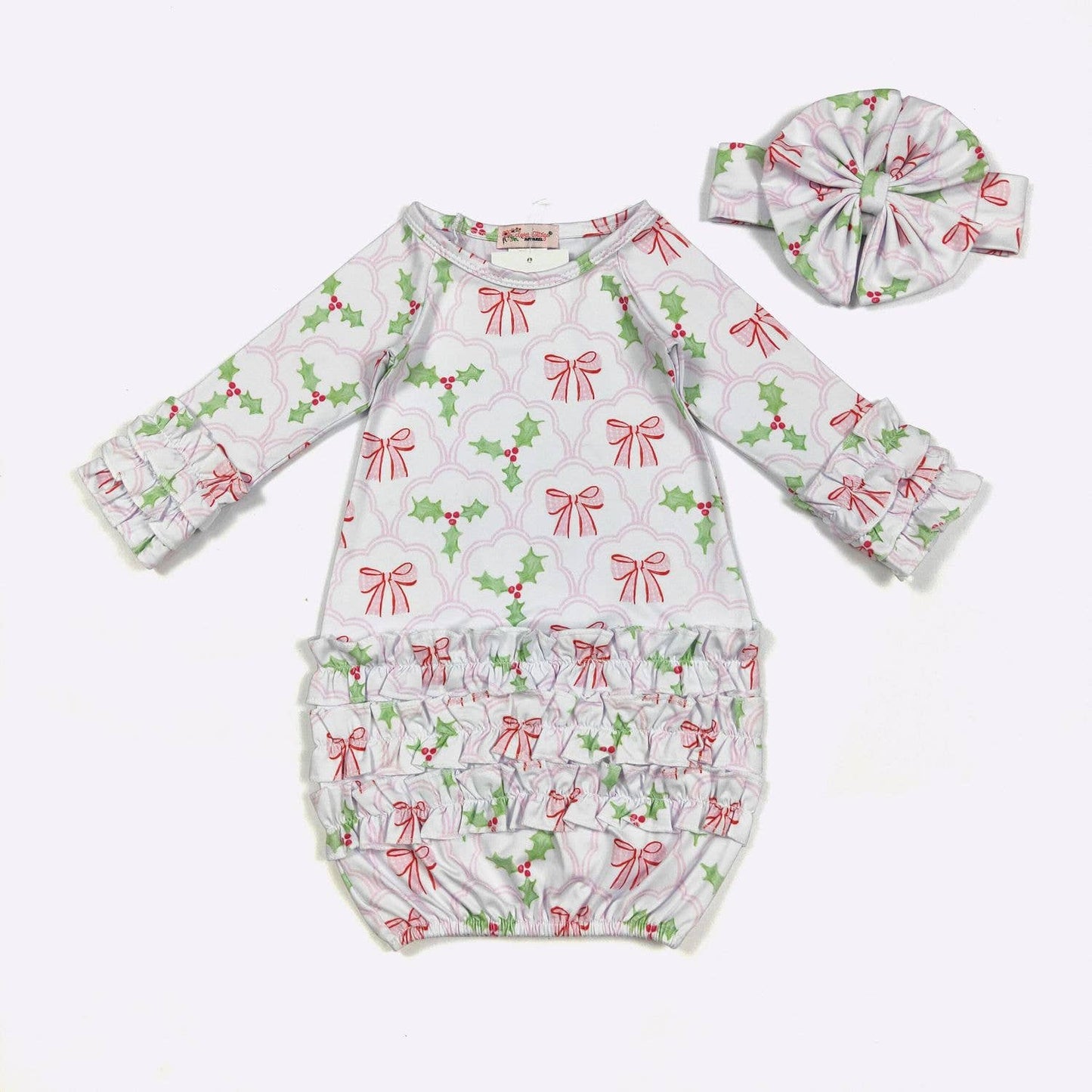 Clover Cottage - Bows & Mistletoes Baby Gown