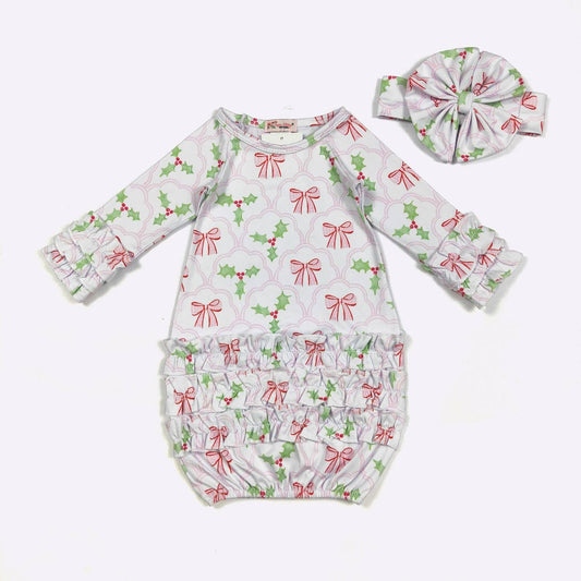 Clover Cottage - Bows & Mistletoes Baby Gown
