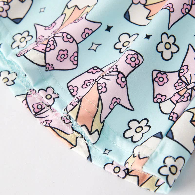 Girls Back To School Pencil Print Pink Cotton Top Pant Set