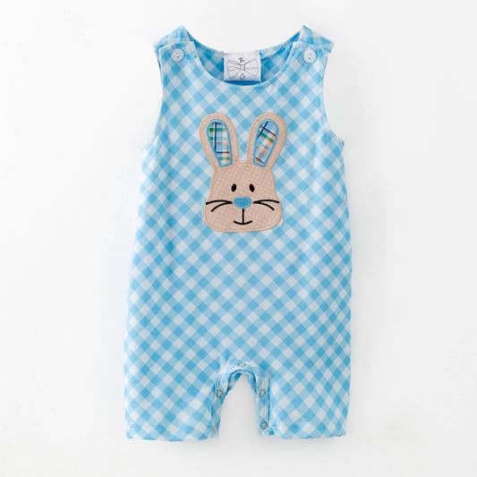 Easter Bunny on Blue Gingham Infant Boy's Romper