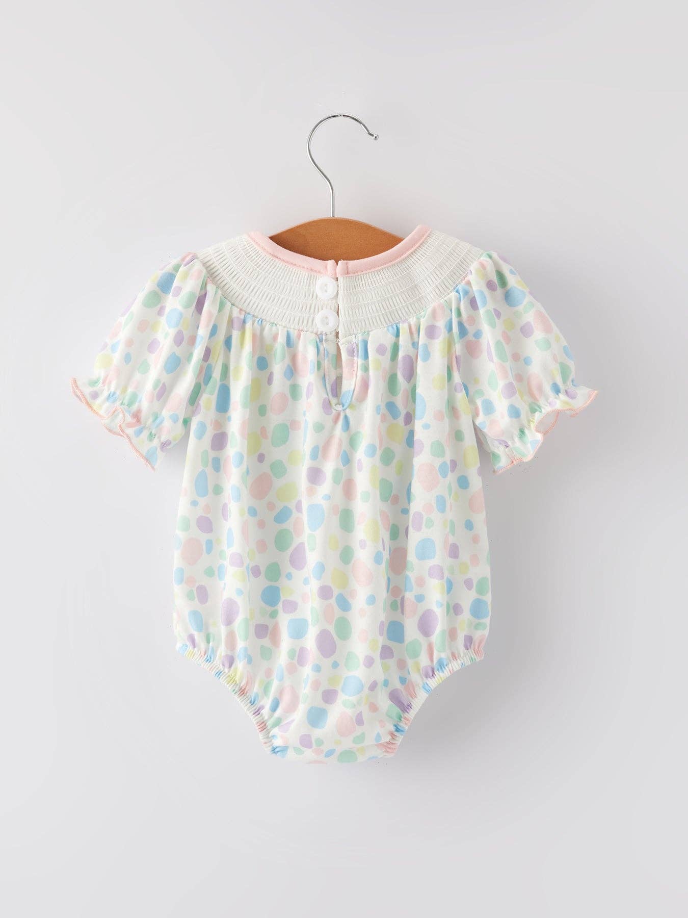 Rylee Faith Designs - Easter Smocking Embroidery Colorful Polka Dot Romper
