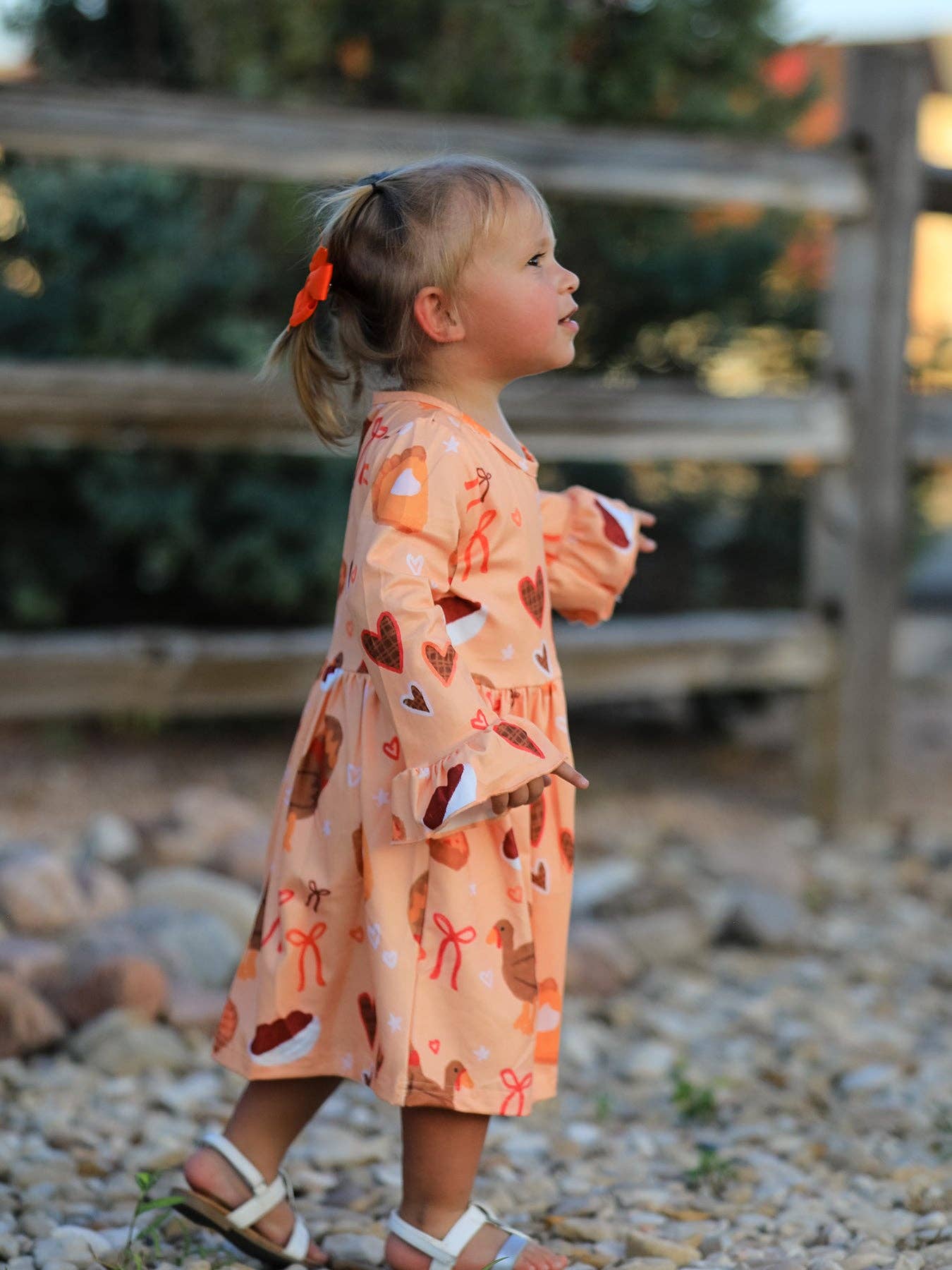 Rylee Faith Designs - Thanksgiving Day Turkey Pie Print Ruffle Sleeve Dress