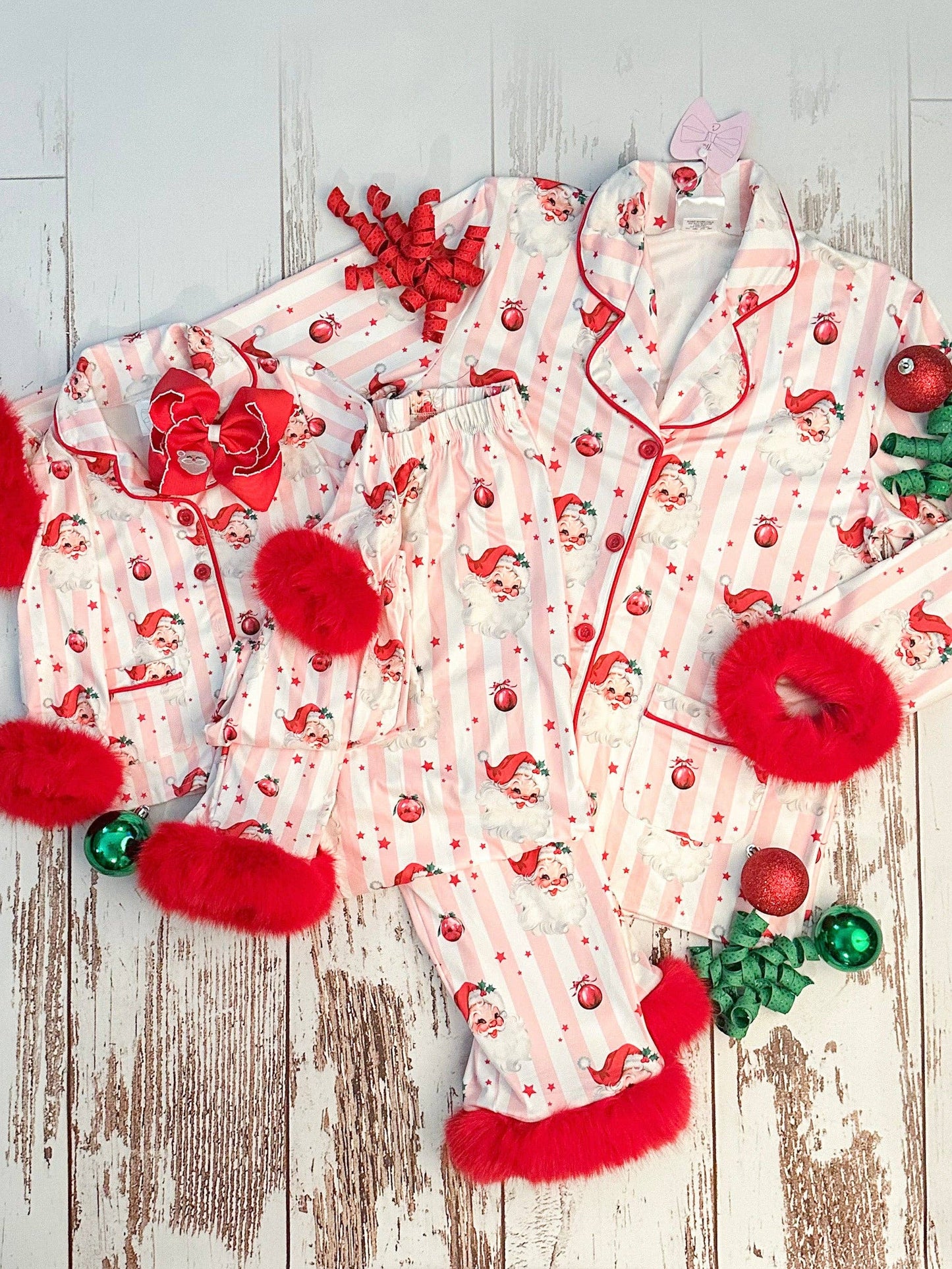 Santa & Stripes Fuzzy Trim PJ's
