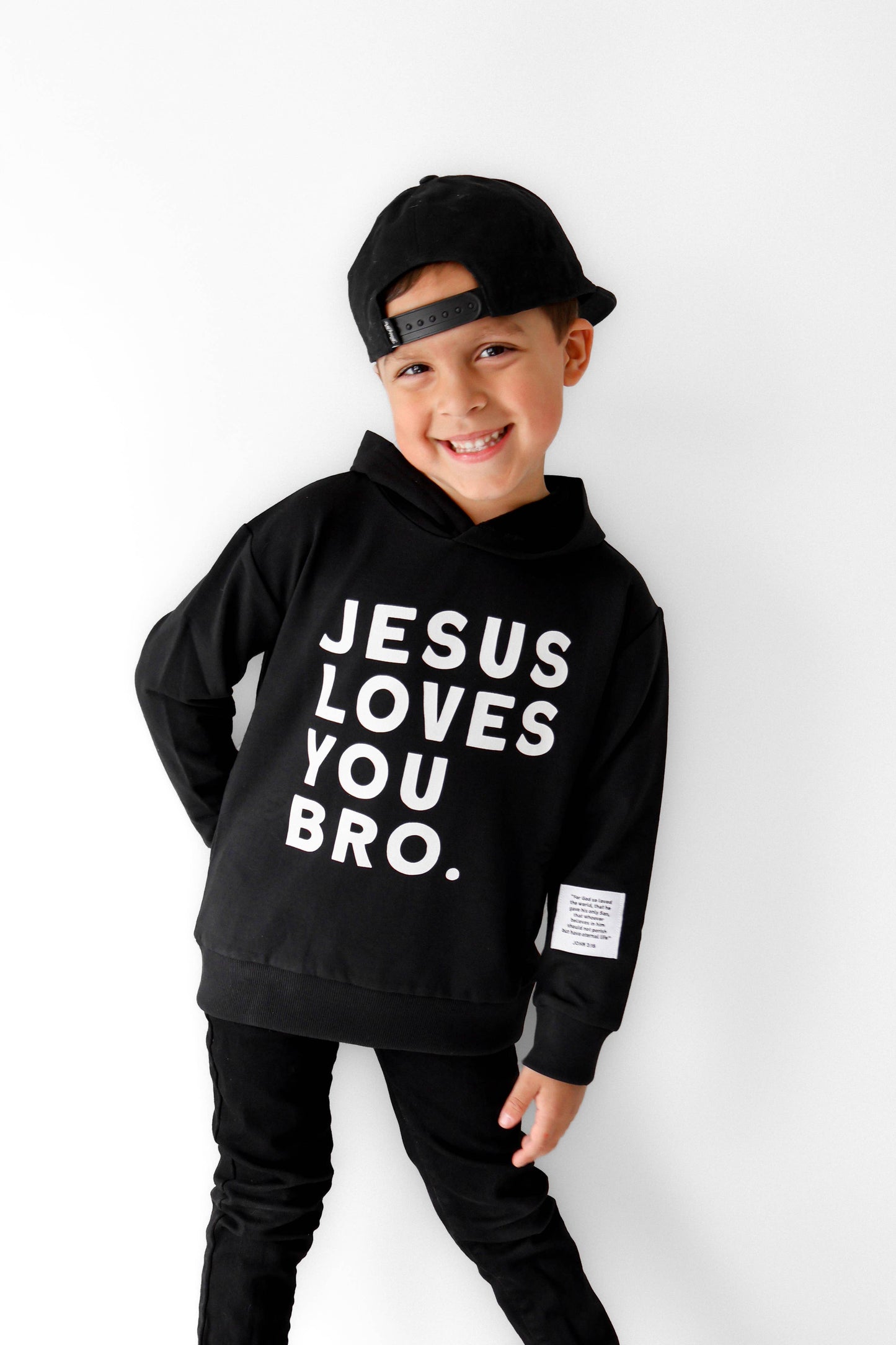 BRVE by Fletch - Jesus Loves You Bro Black Kid's Hoodie