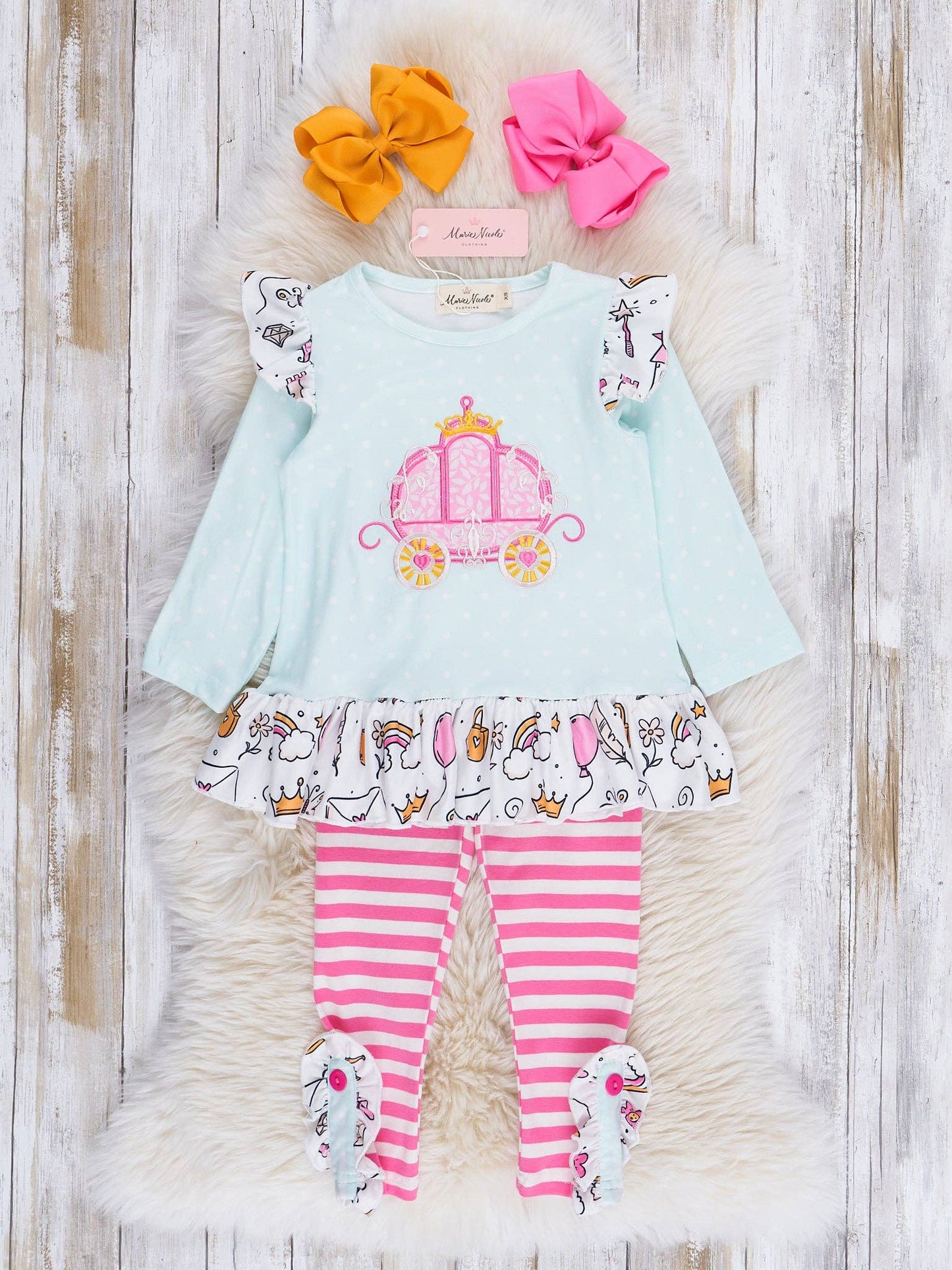 Pink & Light Blue Princess Carriage Ruffle Outfit