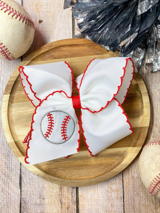 Baseball Moonstitch Embroidered Classic Hair Bow | Clip