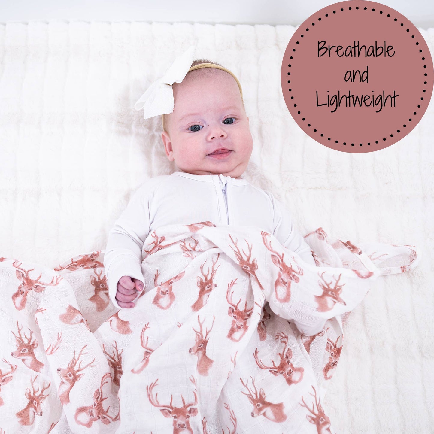 LollyBanks - Oh Deer Baby 100% Cotton Muslin Swaddle Blanket 47"x47"