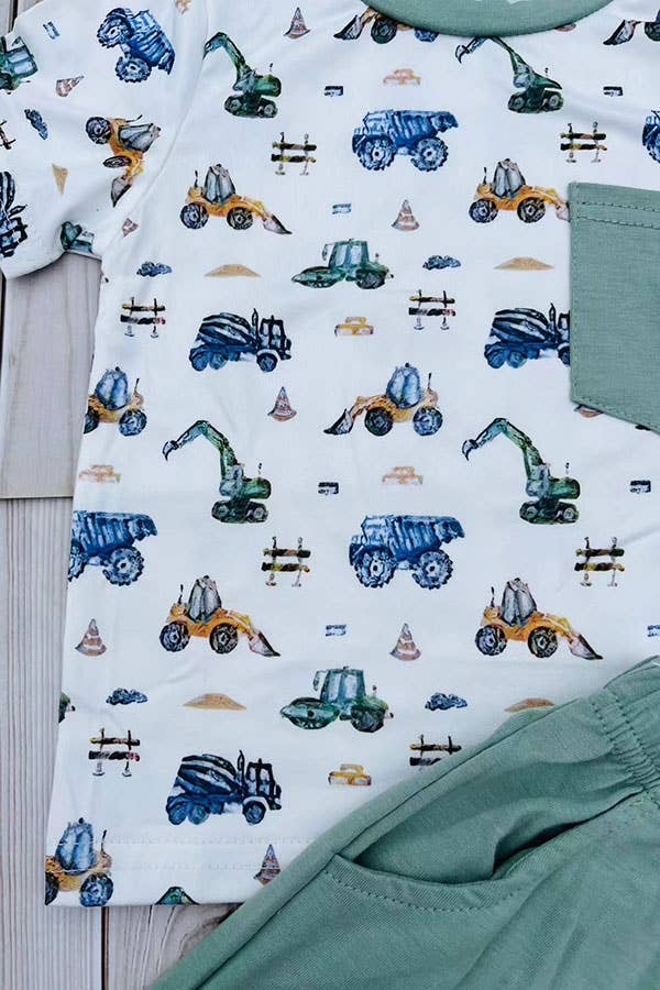 Construction Vehicles 2pc Short Set