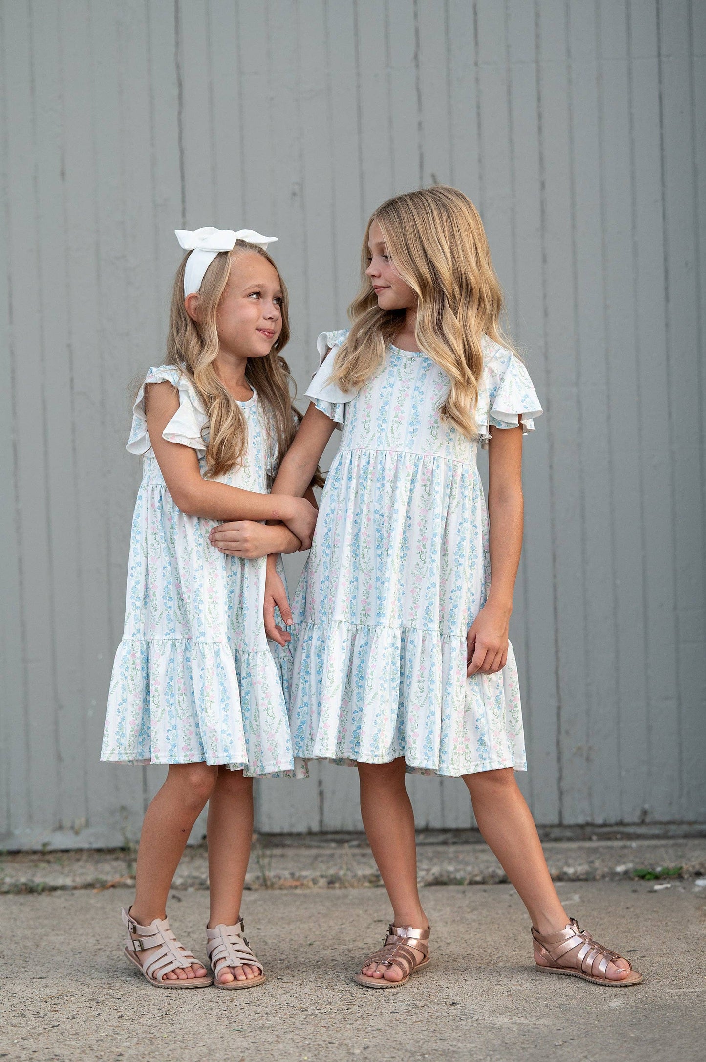 Emmy Dainty Pastel Floral Flutter Sleeve Twirl Dress