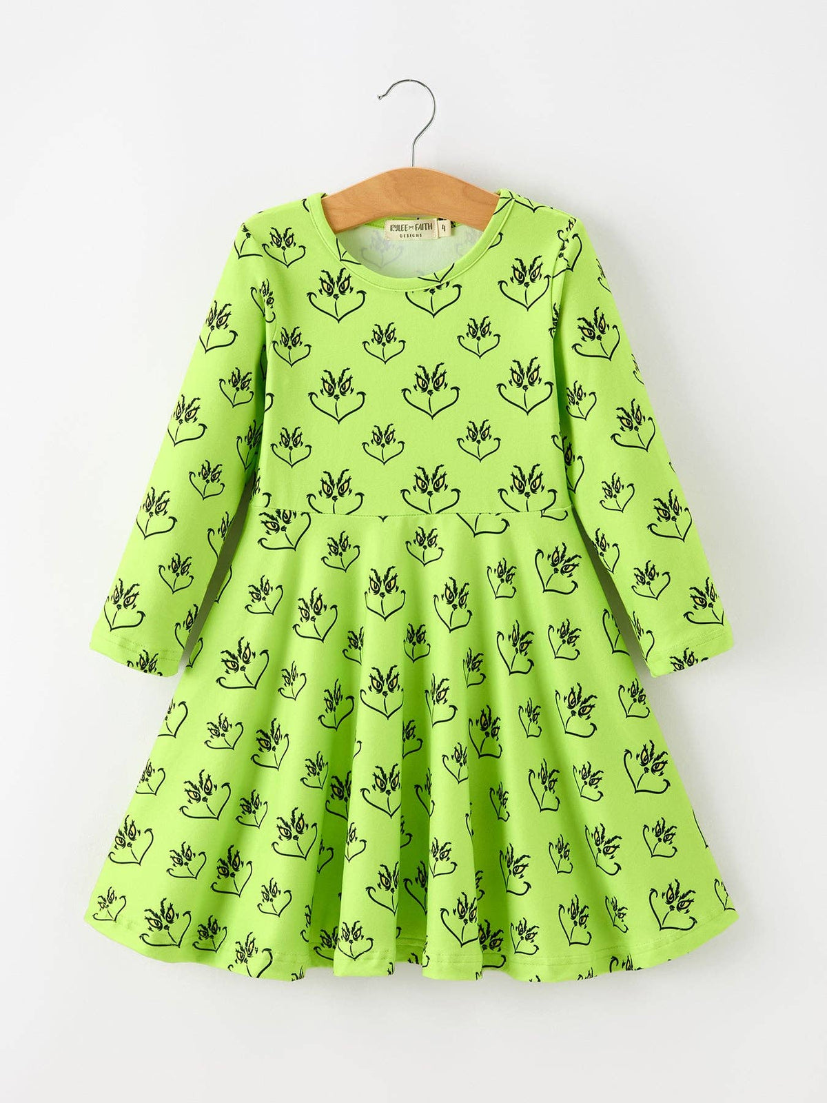 Christmas Abstract Face Print LS Twirl Dress