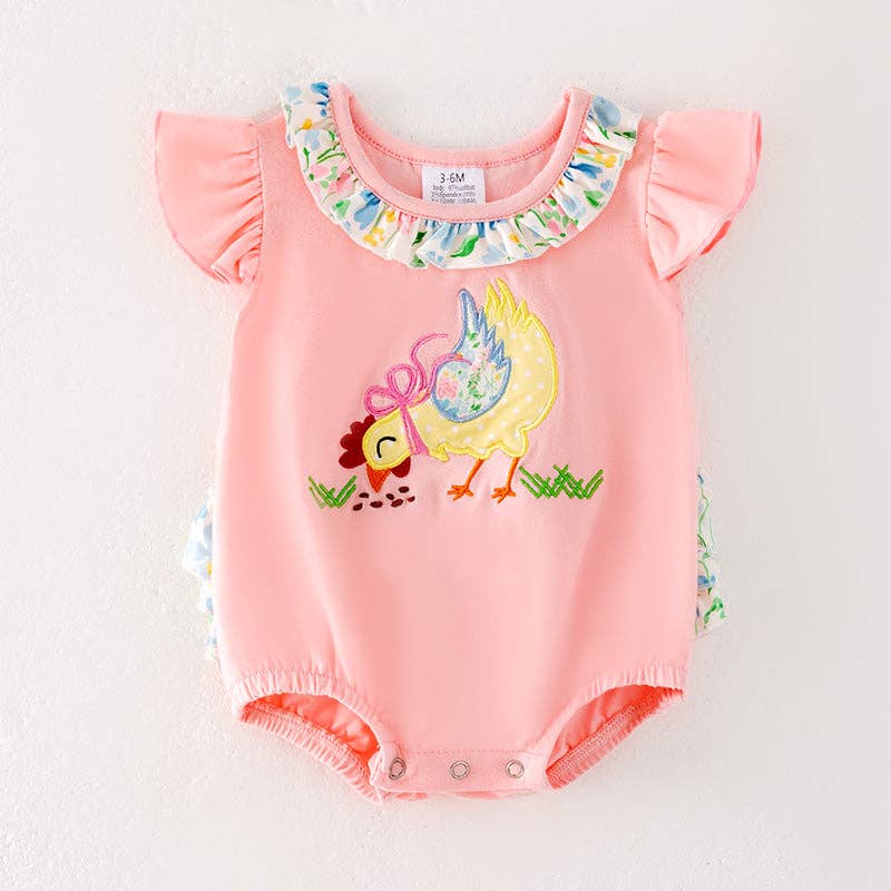 Baby Kids Farm Chick Embroidered Floral Ruffled Romper
